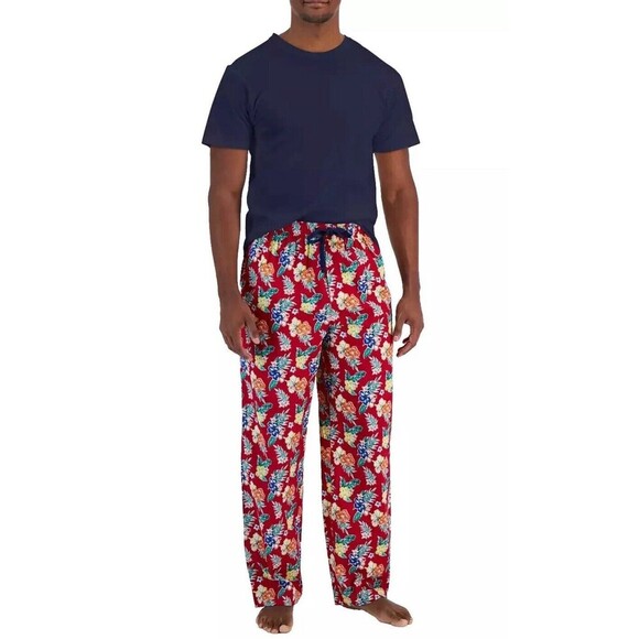 New Mens Pajamas Set Large Solid Top & Tropical Pants 2-Pc. Set - Picture 1 of 5